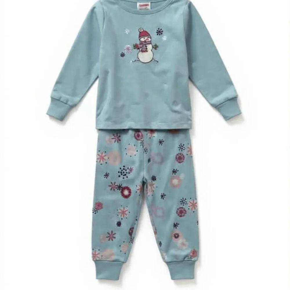 Gymboree NWT Blue Knit Embroidered Snowman Snowflakes Pajamas 6- 12 mos